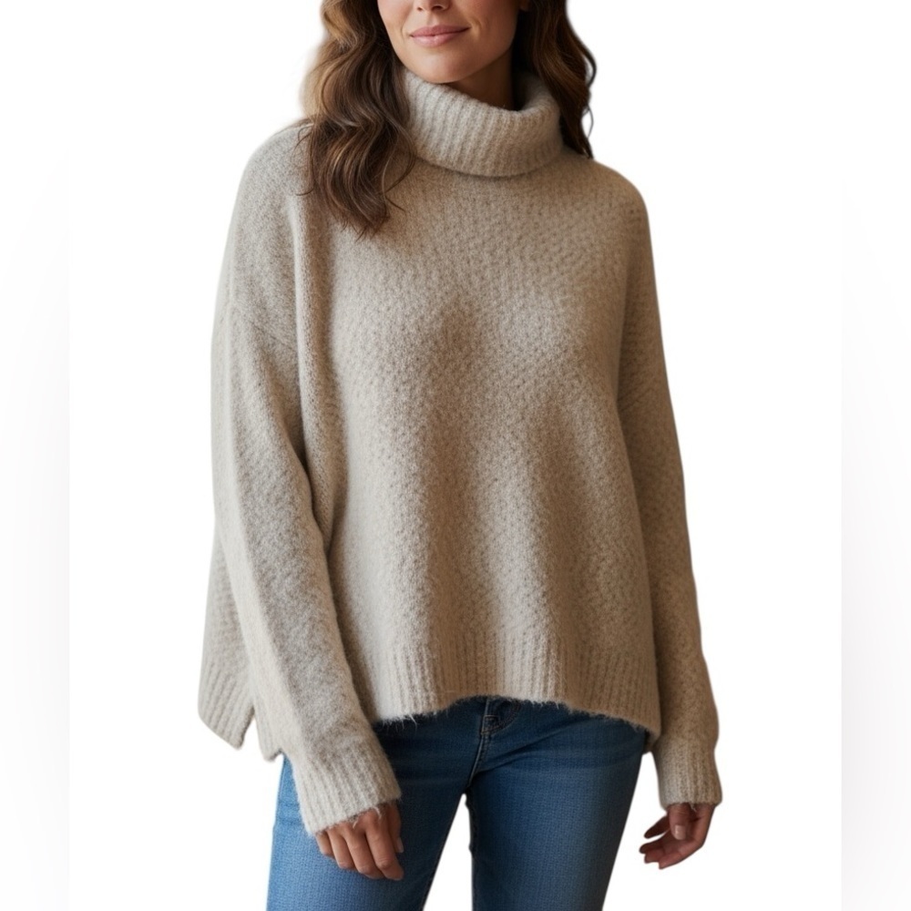 Topshop Beige Drop Shoulder Turtleneck Sweater View 3